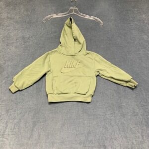 Nike Hoodie Toddlers 2T Olive Green Fleece Lined Swoosh Logo Winter Warm Ribbed